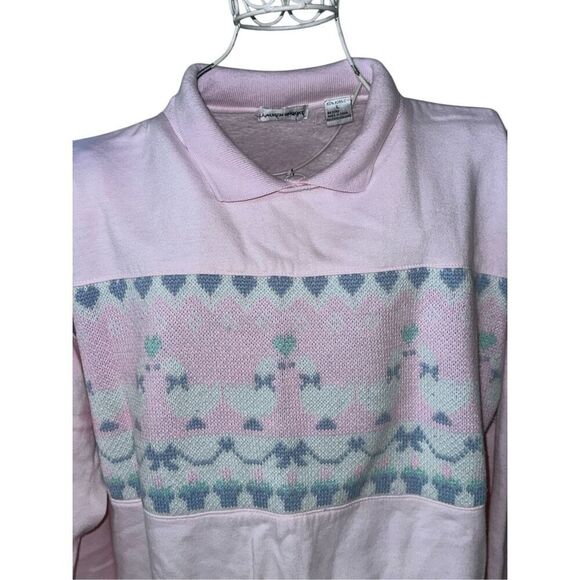 Vintage 90s Kawaii Lauren Brooke Collared Sweatshirt Pastels Duck hearts Geese S - Picture 5 of 11